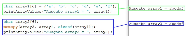 Kopieren von Array mit memcpy