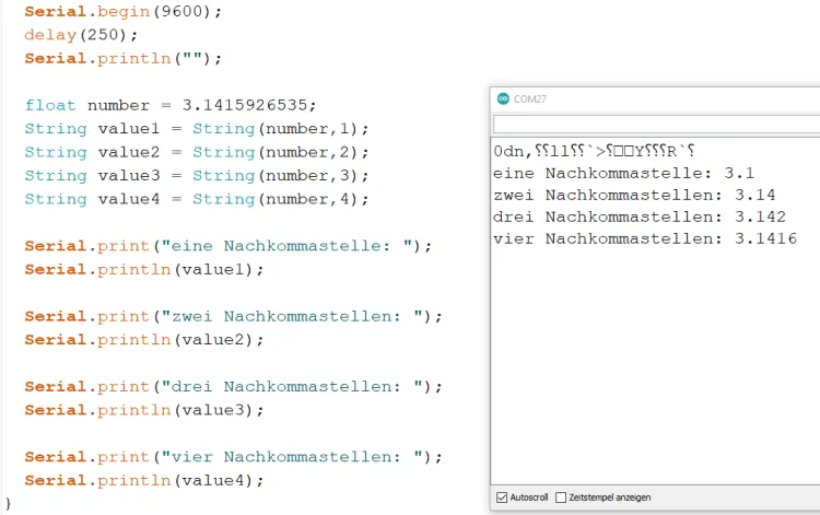 Ausgabe formatierter Zahlen im seriellen Monitor der Arduino IDE