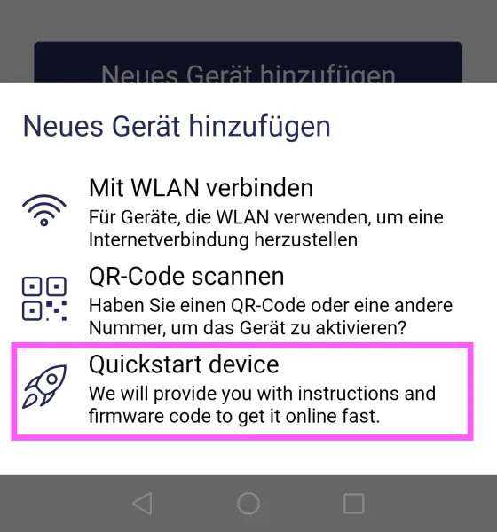 Blynk Iot - Gerätetyp wählen