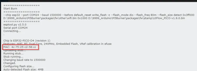 Anzeige der MAC Adresse des M5Stamp Pico Mate