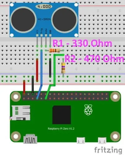 Anschluss des Ultraschall-Abstandssensors HC-SR04 am Raspberry Pi Zero