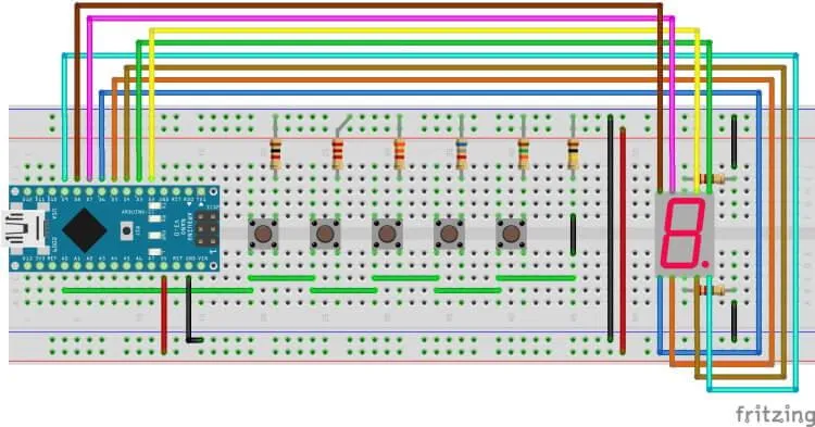 Schaltung - mehrere Taster am analogen Pin & Segmentdisplay