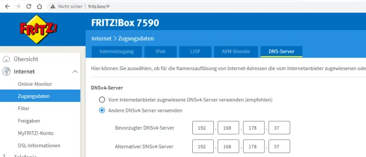 einstellen des DNS-Servers in der Fritz!Box