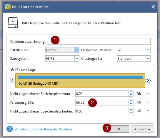 erstellen einer neuen Partititon