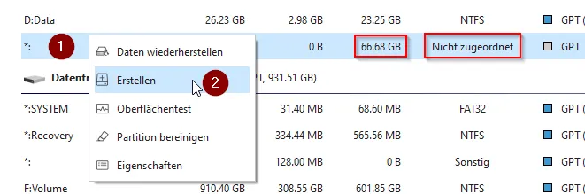 Erstellen einer neuen, logischen Partition