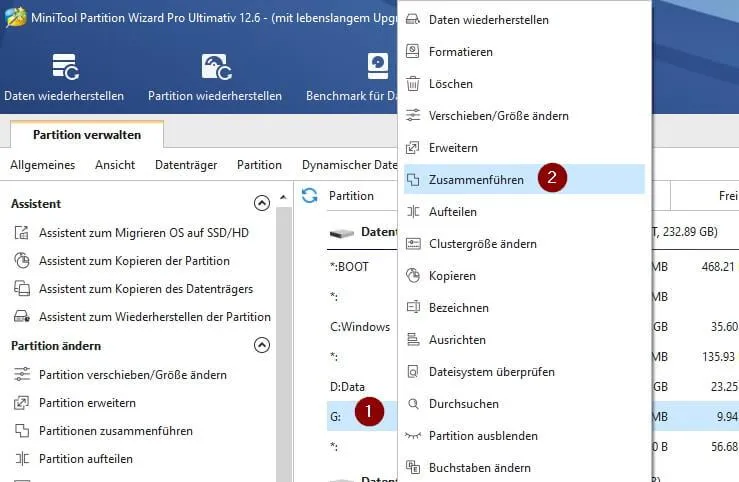 Partitionen zusammenfügen