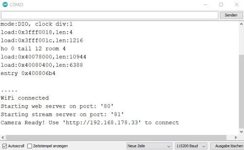 Ausgabe der ESP32-CAM in der Arduino IDE