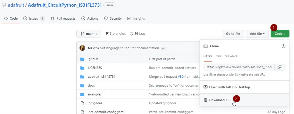 Download des GitHub Repos als ZIP-Datei