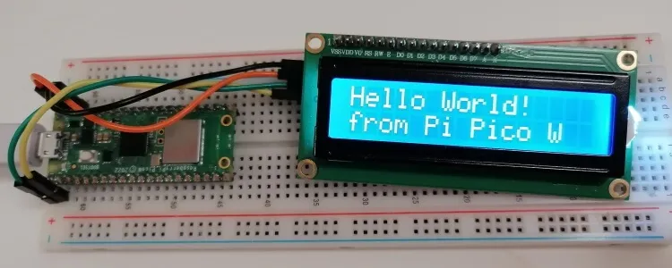 Auf der Schaltung - Raspberry Pi Pico W mit 2x20 Zeichen LCD-Display