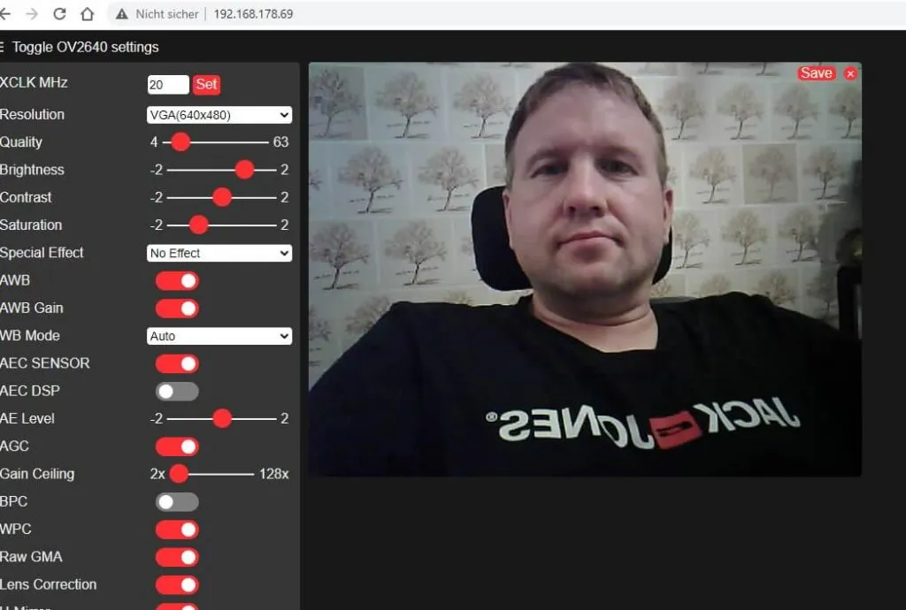Webinterface der neuen ESP32-CAM von 2022