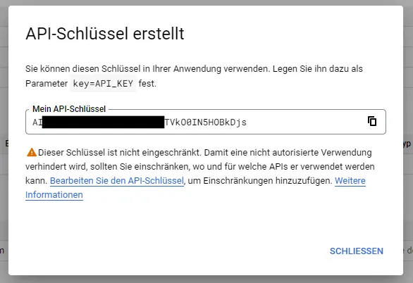 Schritt 2 - neu generierter API Key