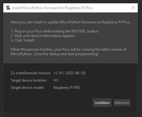 installieren der Firmware für Micropython über Thonny IDE