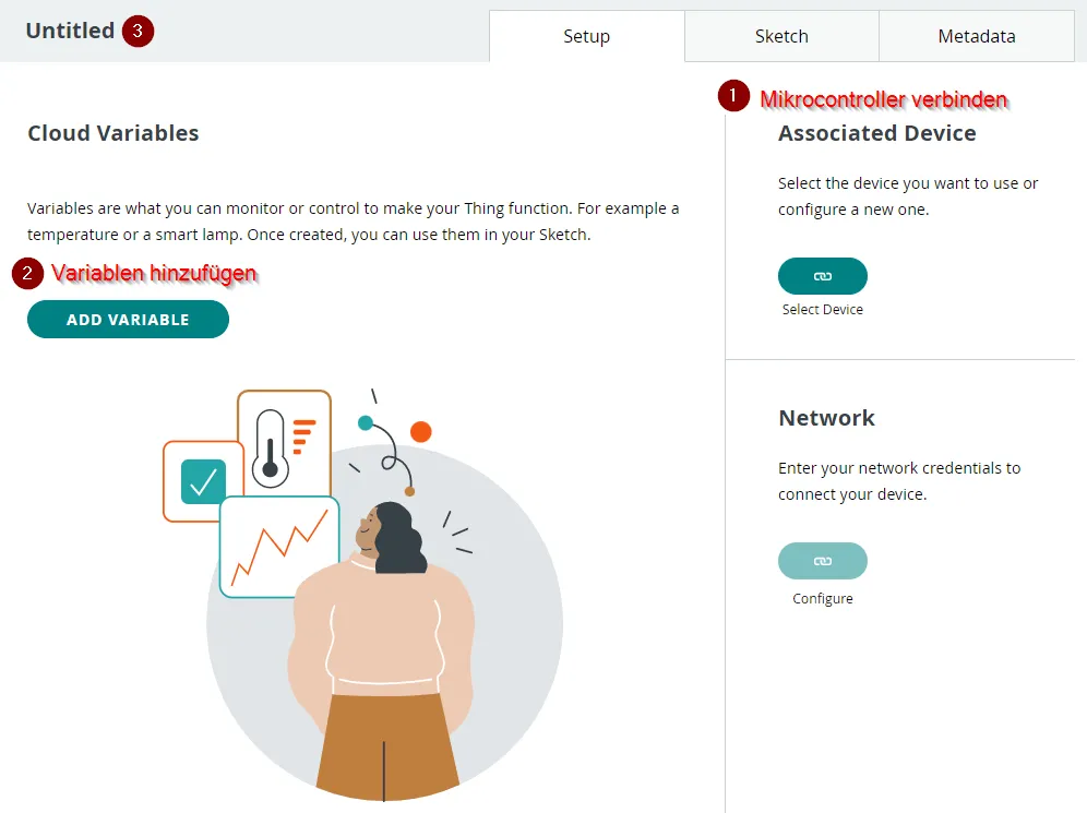 Mikrocontroller verbinden & Variable hinzufügen - Schritt 1