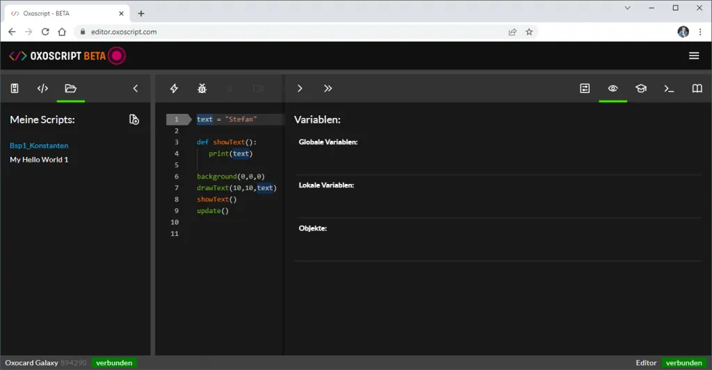 Oberfläche des Online-Editors OxoScript