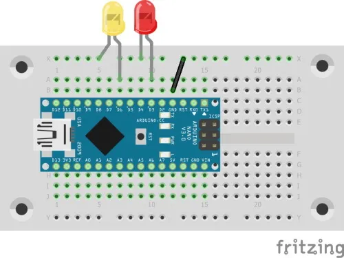 Schaltung - Arduino Nano mit zwei 10 mm LEDs