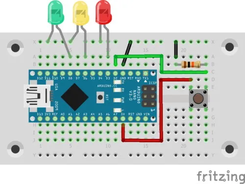 Schaltung - Arduino Nano mit 10mm LEDs & Taster