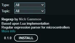 Bibliothek Regexp im Bibliotheksverwalter der Arduino IDE