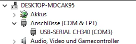 Windows Gerätemanager - Arduino Nano von Franzis