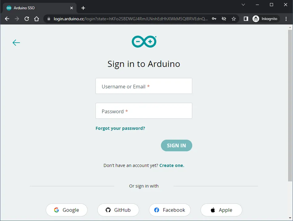 Login zum Arduino Web Editor