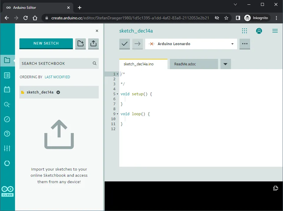 Arduino Web Editor im Browser Google Chrome