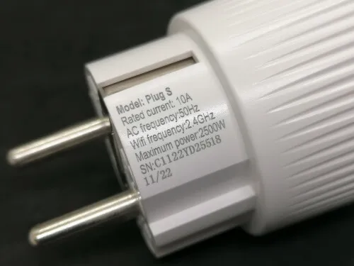 technische Daten auf dem Steckeradapter - Shelly Plug S