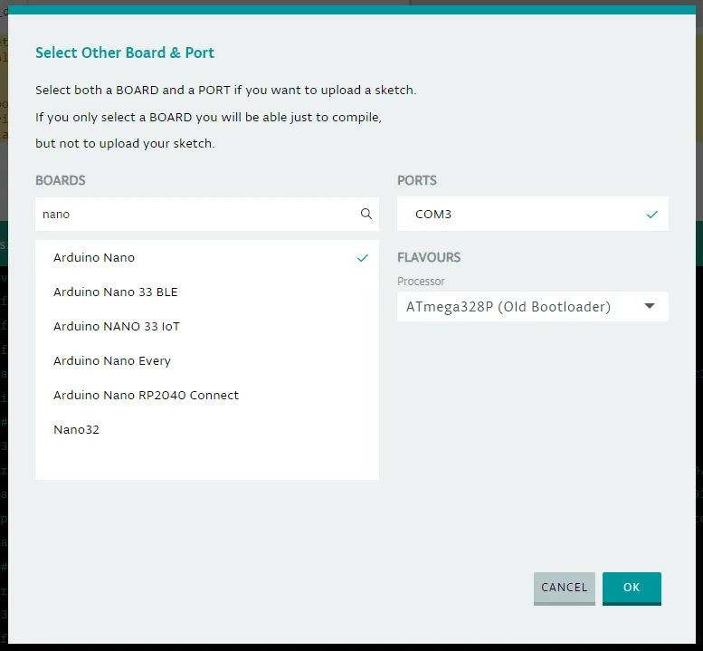 Einrichten des Mikrocontrollers in dem Arduino Web Editor