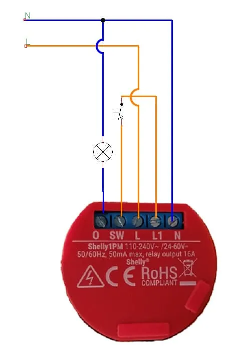 Schaltung - Shelly 1 PM mit Schalter & Lampe