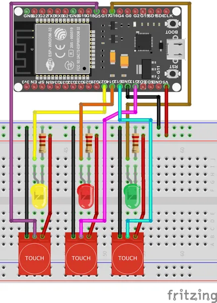 Schaltung - ESP32 mit kapazitivem Touch Sensor & LEDs