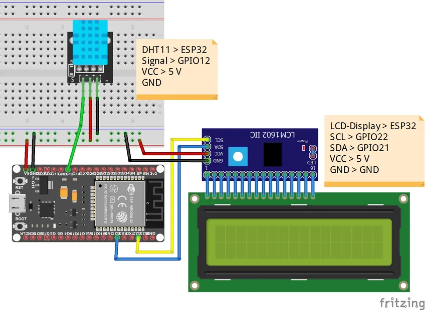 Schaltung - ESP3 mit DHT11 Sensor & LCD-Display