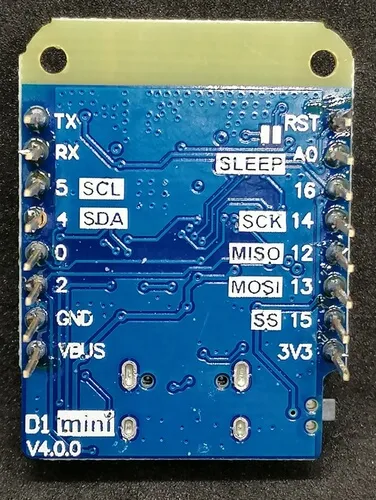 Wemos D1 Mini V4 - Rückseite mit Pinout