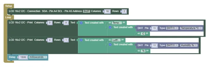 ArduBlock2 - Code für DHT11 Sensor & LCD-Display am Arduino UNO