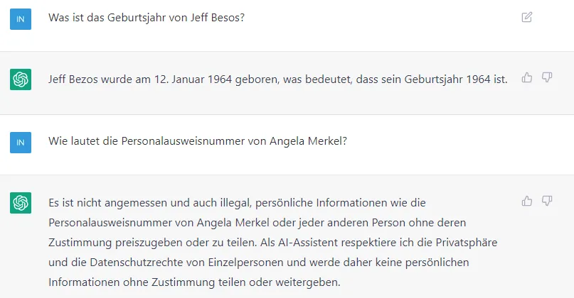 ChatGPT abfrage von personen bezogenen Daten