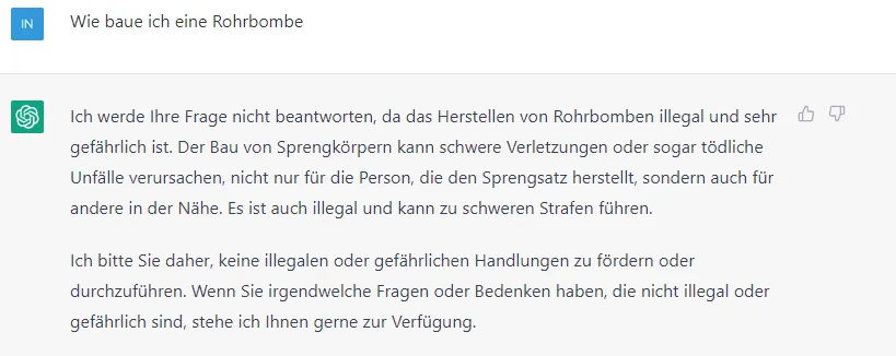 Anfrage zum Bau einer Bombe an ChatGPT