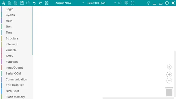 Oberfläche der Anwendung ArduBlock 2.0