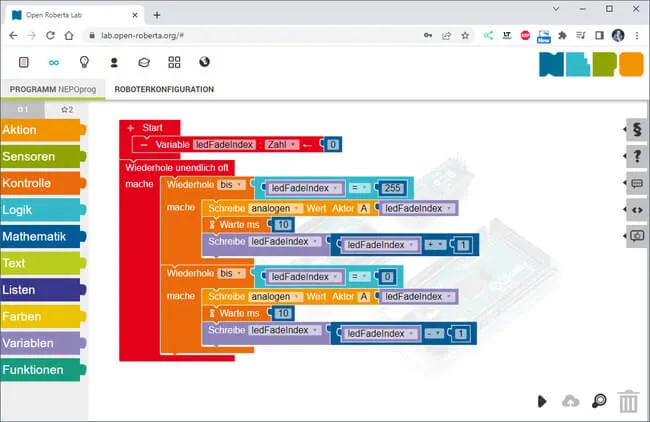 Programm zum erzeugen eines FadeEffekts an einer LED