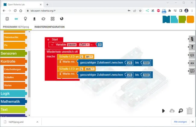 Programm zum erzeugen eines zufälligen wechselblinkens einer LED
