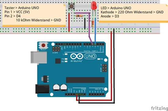 Schaltung - Arduino UNO mit Taster & LED