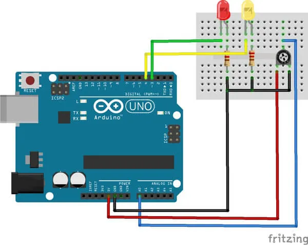 Schaltung - LEDs & Drehpoti am Arduino UNO