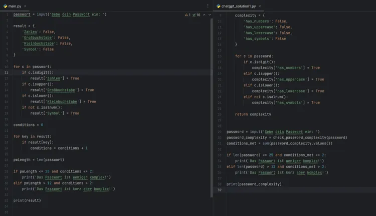 Vergleich - original & umstrukturierter Code