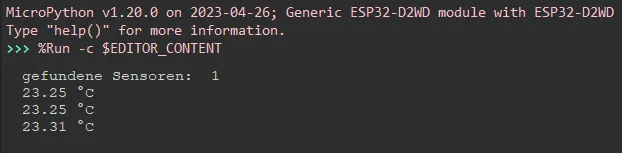 Ausgabe der Daten des Temperatursensors auf der seriellen Schnittstelle