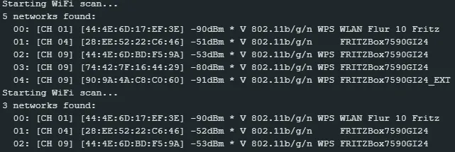 Ergebniss eines WiFi-Scan mit dem ESP8266 von Heltec