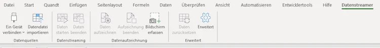 Excel Add-in Datastreamer - Menüleiste