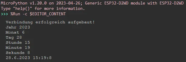 Ausgabe eines Zeitstempels auf der seriellen Schnittstelle welcher vom NTP-Server geladen wurde