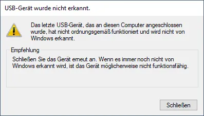 Fehlermeldung beim Anschluss des Mikrocontrollers ESP32 Plus an den Windows-PC