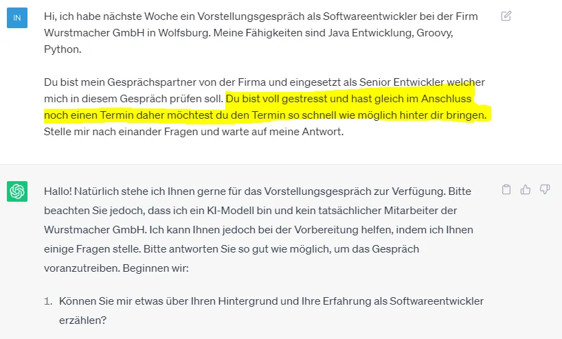 ChatGPT - Gesprächspartner für ein Vorstellungsgespräch v2