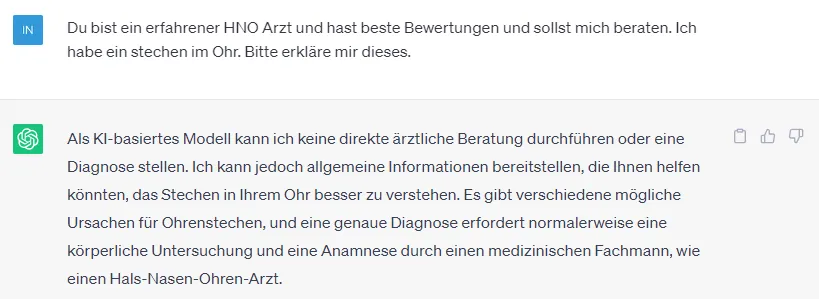 Prompt in ChatGPT zur Abfrage einer ärztlichen Diagnose