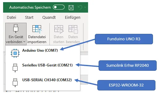 Datastreamer - Aufbauen einer Verbindung zum Mikrocontroller