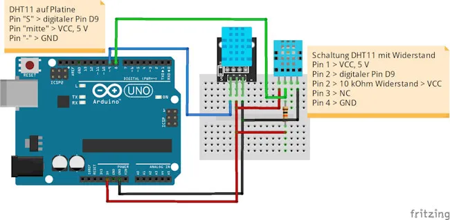 Schaltung - DHT11 Sensoren am Arduino UNO