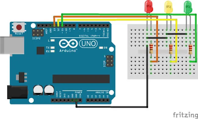 Schaltung - Ampelphasen am Arduino UNO