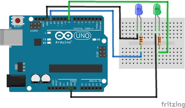 zwei LEDs am Arduino UNO